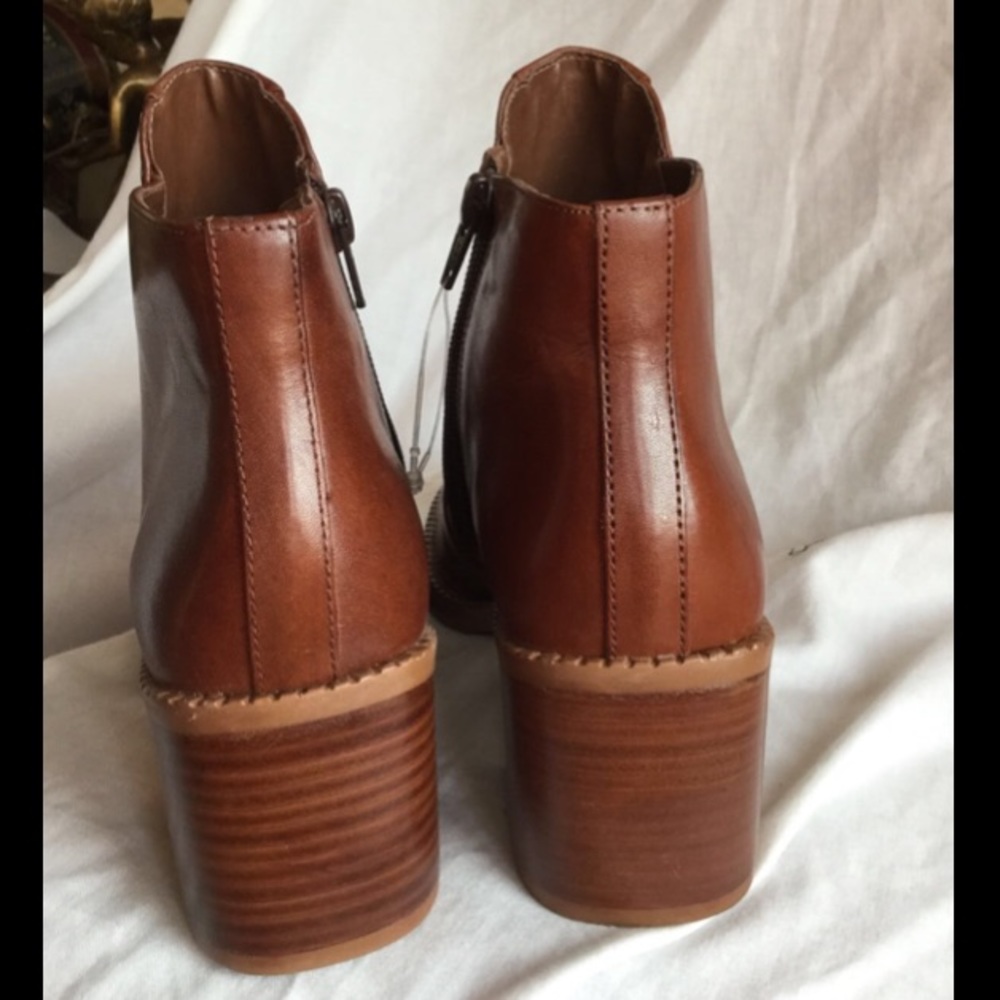 VNTG 90’s SQUARE Toe LEATHER Ankle BOOTS Booties Brazil~Chestnut 7M Never Worn! - Picture 2 of 12
